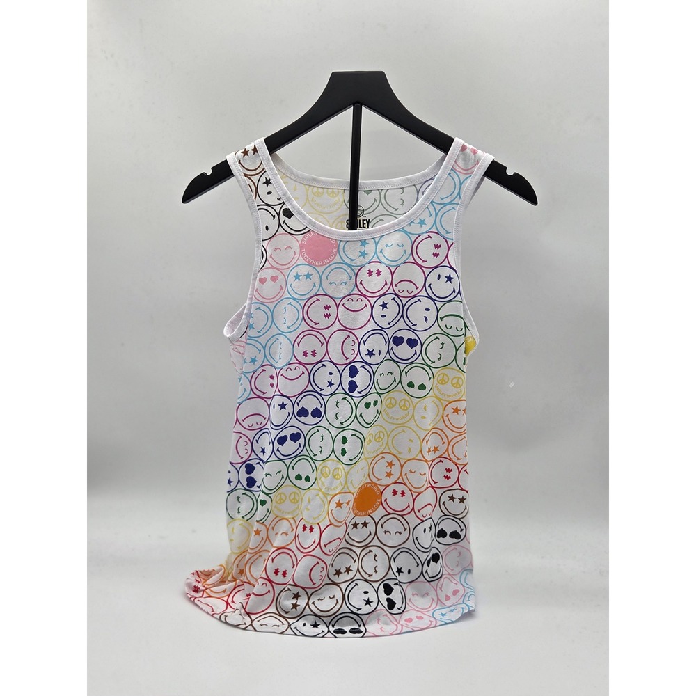 Smiley World Rainbow Smiley Face Tank Top White XS Cotton Blend